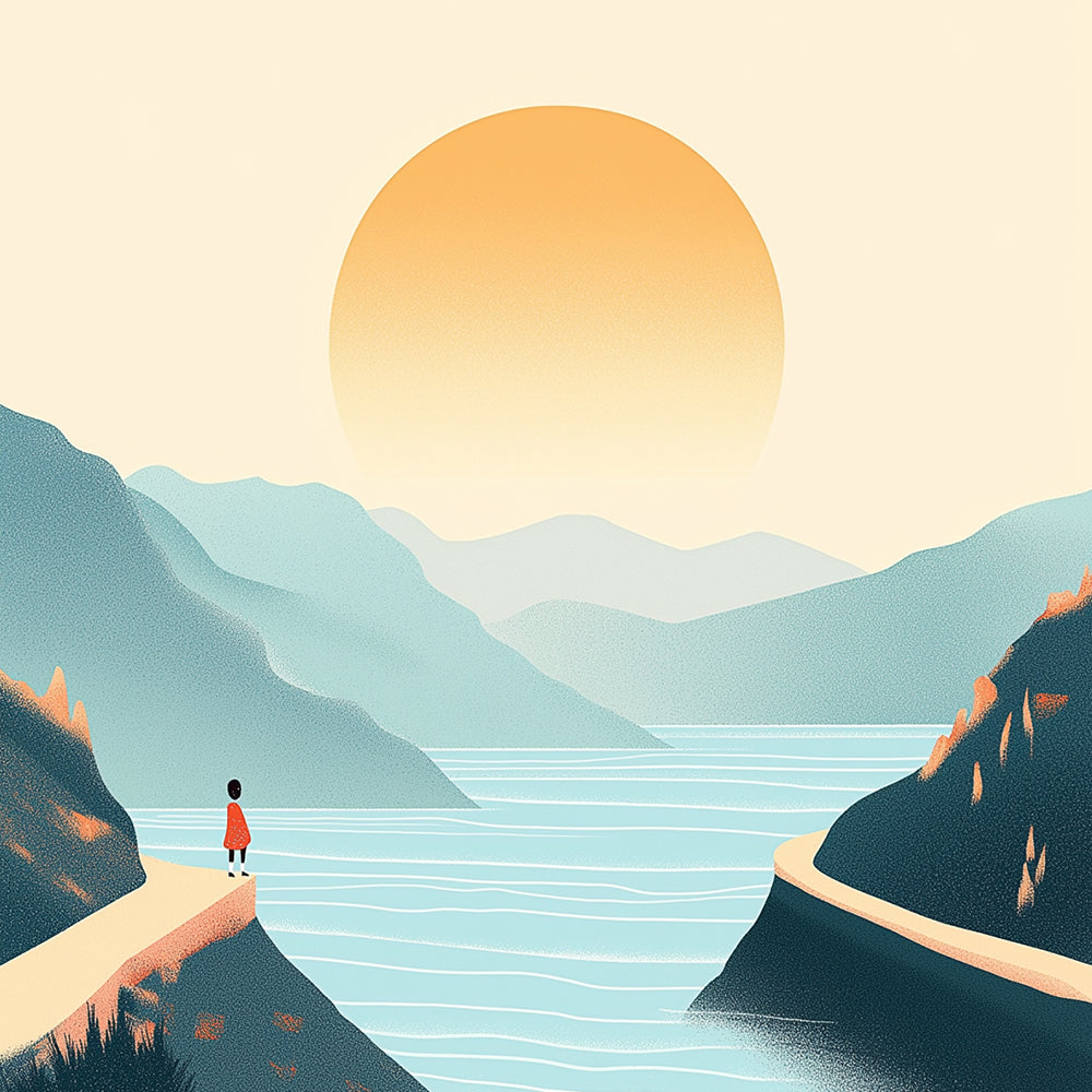 Lakeside overlook at sunset cross stitch kit for beginners