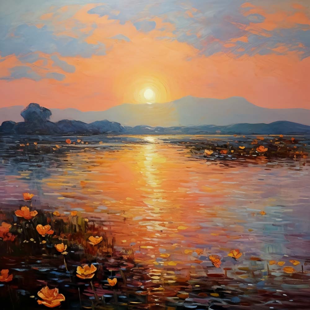 Lakeside sunset glow cross stitch kit for beginners