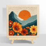 Large marigold flowers and setting sun punch needle kit for beginners