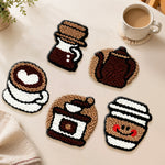 Latte, teapot and coffee punch needle coasters used for home decoration