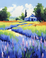 Lavender country cottage cross stitch kit for beginners