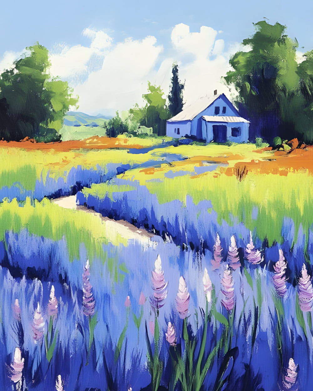 Lavender country cottage cross stitch kit for beginners