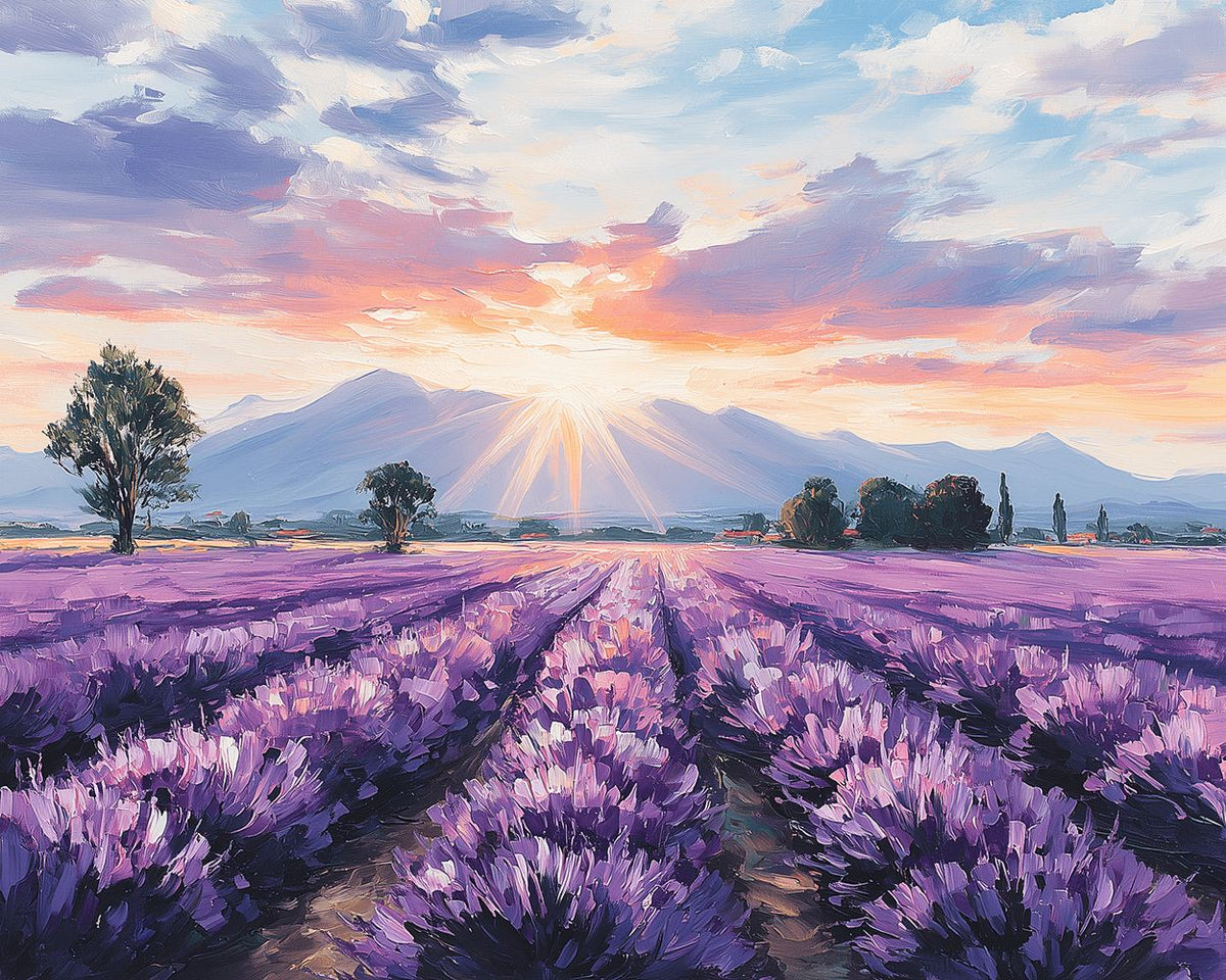 Lavender field at sunset cross stitch kit for beginners