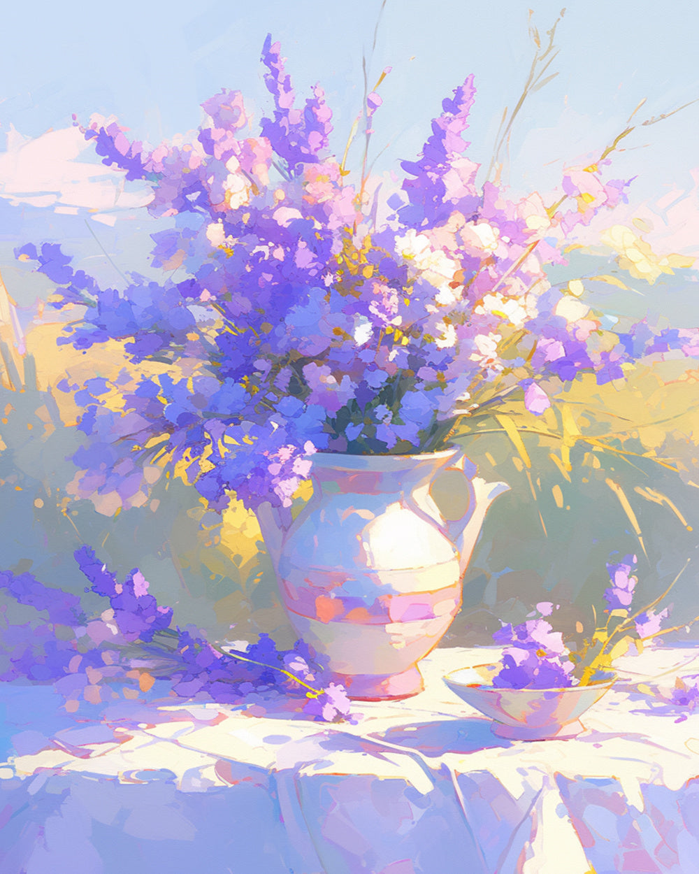 Lavender floral vase cross stitch kit for beginners