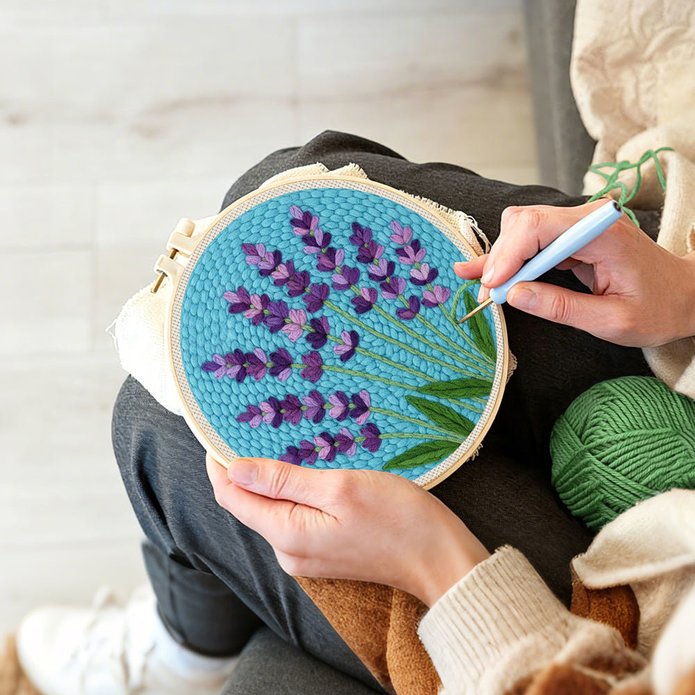 Creating handmade lavender sprigs punch needle artwork