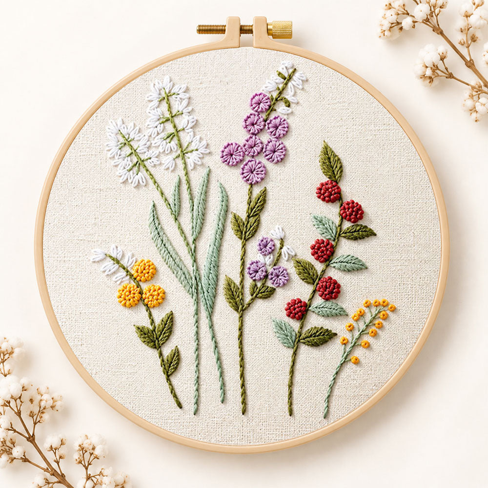 Lavender wildflower embroidery kit