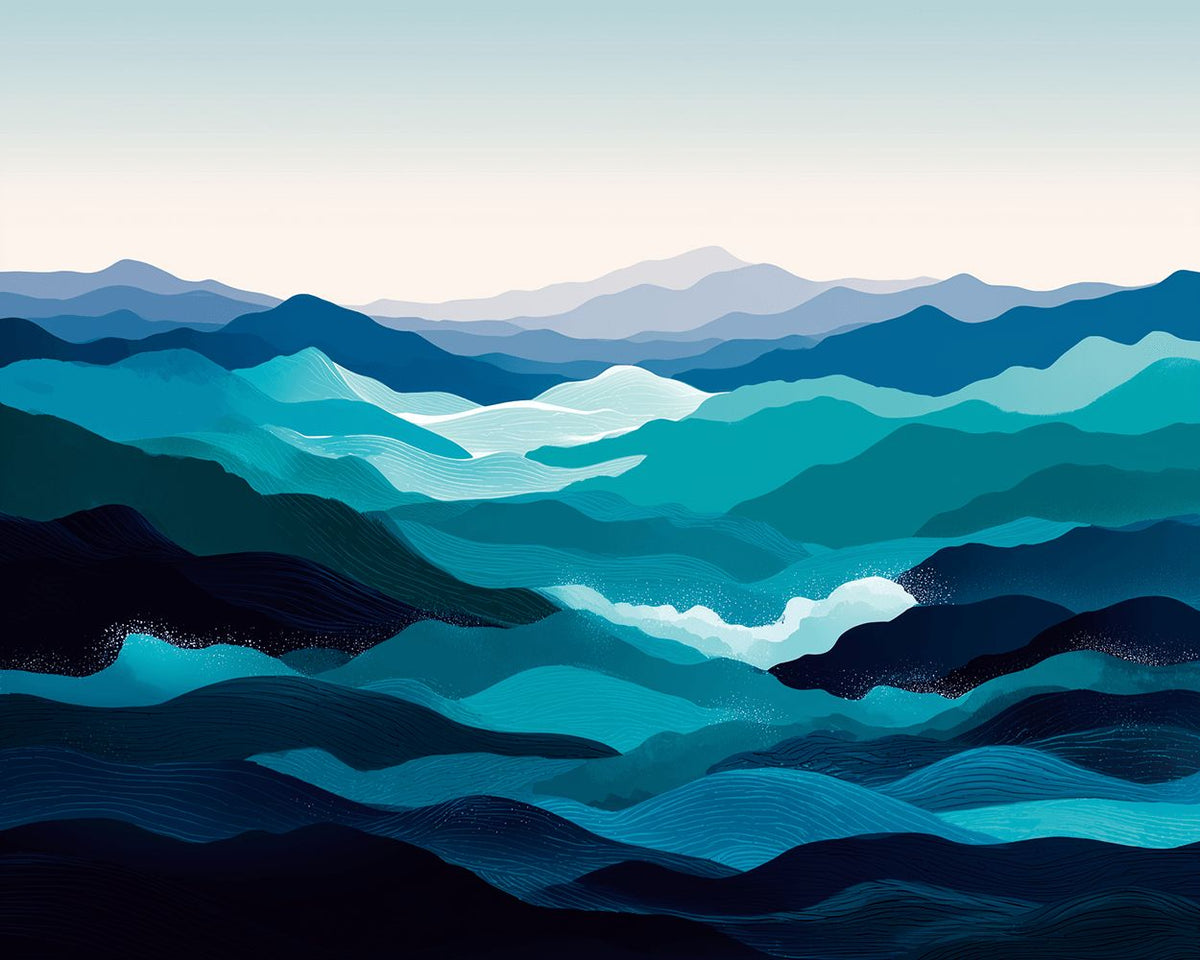 Layered blue ocean waves cross stitch kit for beginners