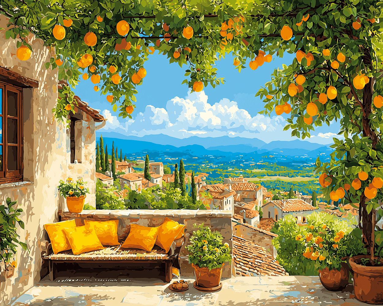 Lemon trees and valley view cross stitch kit for beginners