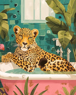 Leopard in bathtub cross stitch kit for beginners