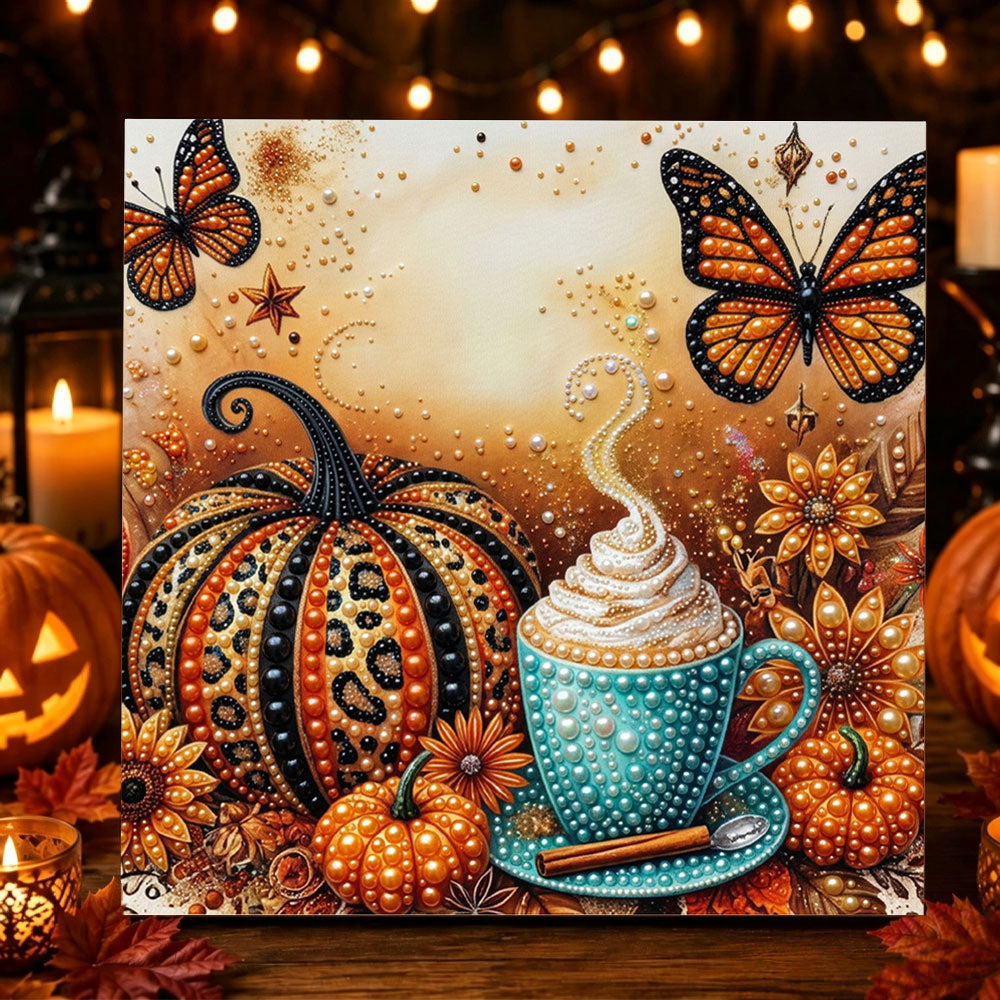 Leopard pumpkin spiced latte pearl diamond painting kit for beginners