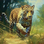 Leopard walking through grass cross stitch kit for beginners