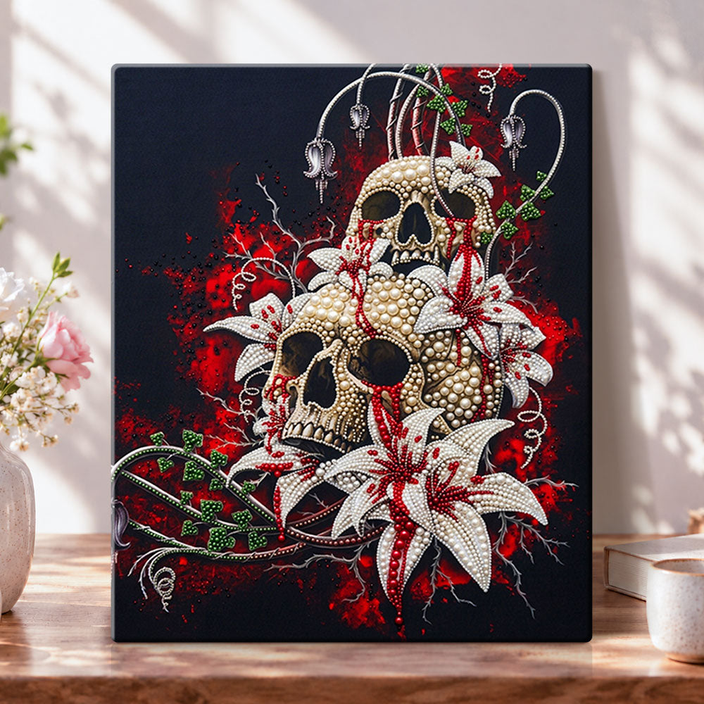 Lilies and skulls pearl diamond painting kit for beginners