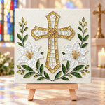 Lily cross sea glass art kit finished artwork on display