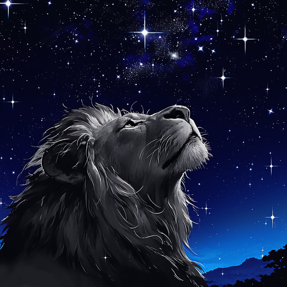 Lion gazing at starry sky cross stitch kit for beginners