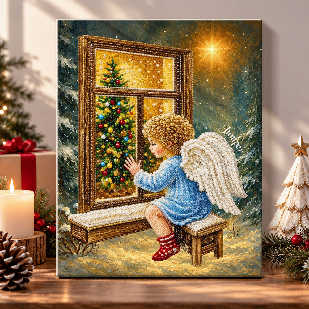 Little angel watching christmas tree pearl diamond painting kit for beginners