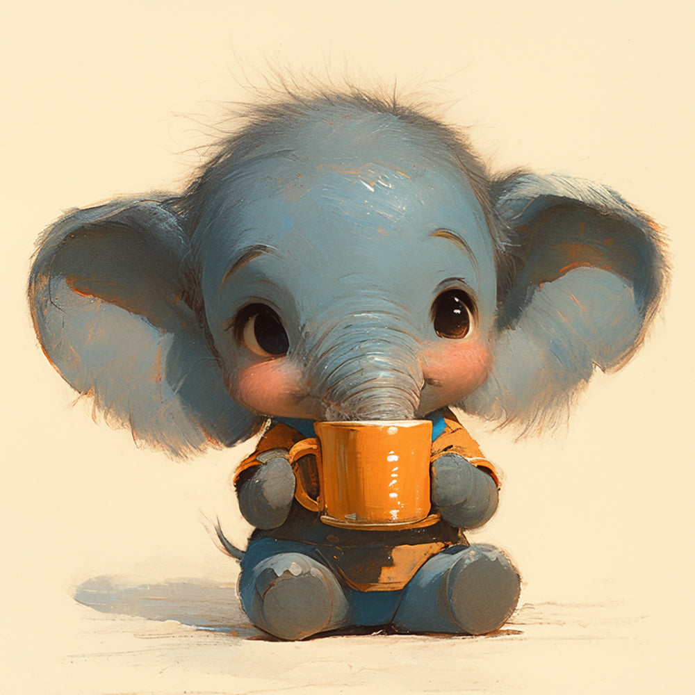 Little elephant with a mug cross stitch kit for beginners