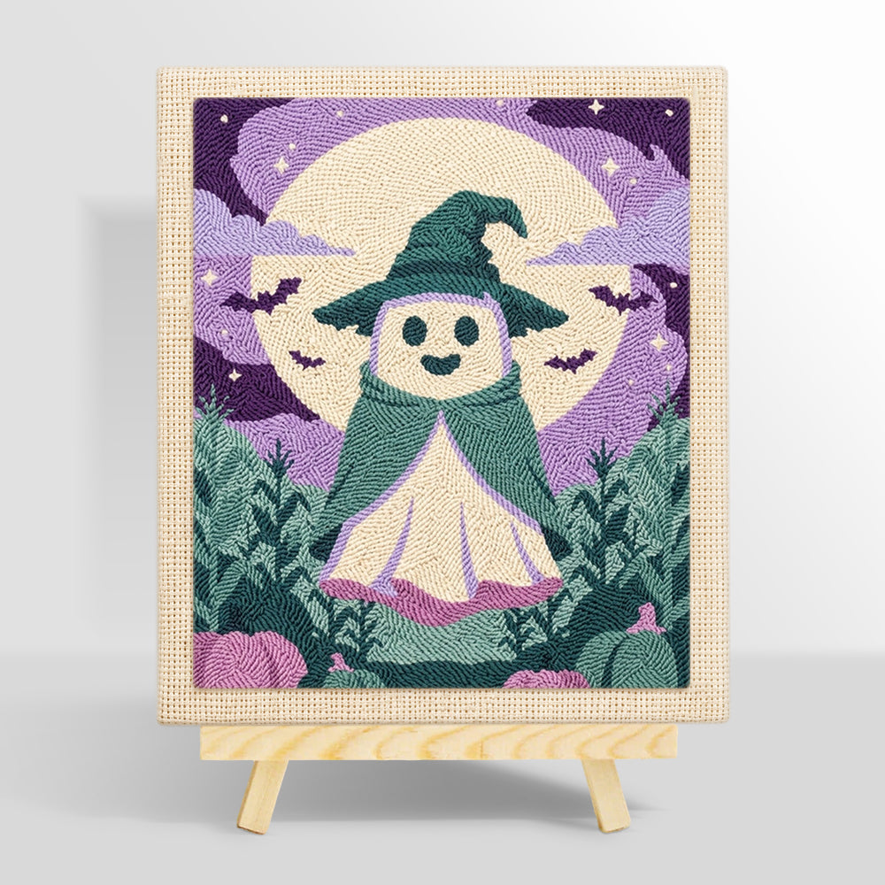 Little ghost witch under full moon punch needle kit for beginners