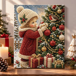 Little girl decorating christmas tree pearl diamond painting kit for beginners