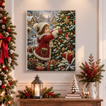 Finished little girl hanging christmas ornament pearl diamond painting artwork displayed as holiday home decor