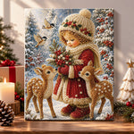 Little girl with forest deer pearl diamond painting kit for beginners