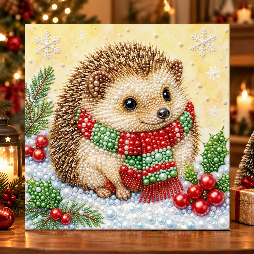 Little hedgehog in christmas scarf pearl diamond painting kit for beginners