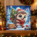 Finished little hedgehog let it snow pearl diamond painting artwork displayed as holiday home decor