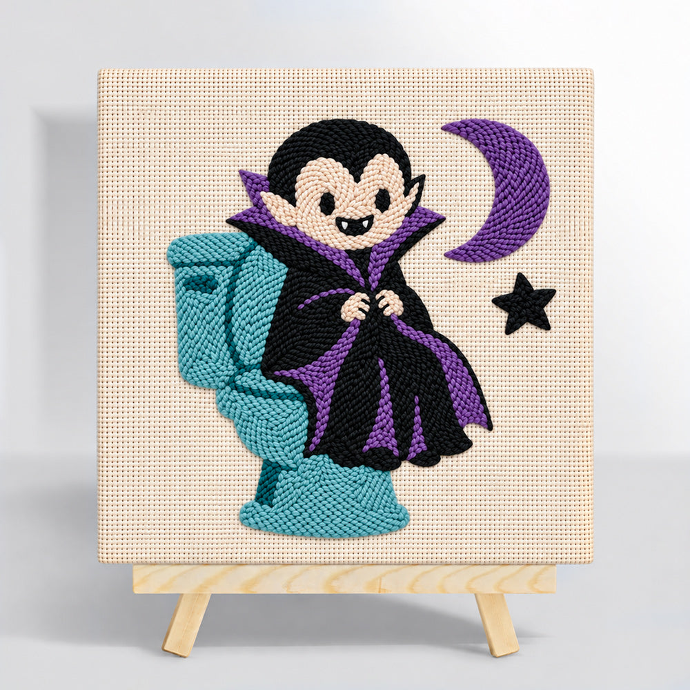 Little vampire on toilet punch needle kit for beginners