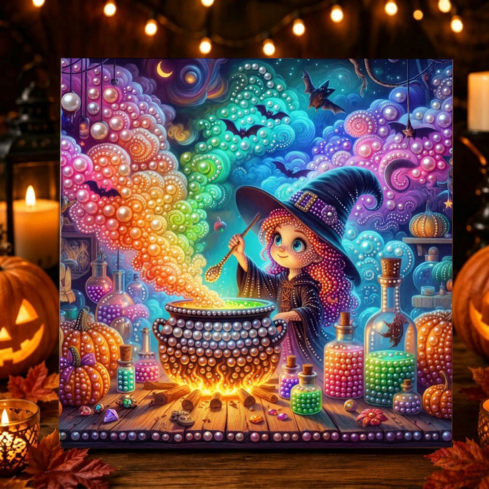 Little witch brewing potion pearl diamond painting kit for beginners