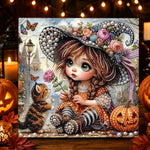 Little witch girl and kitten pearl diamond painting kit for beginners