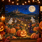 Little witch in pumpkin field pearl diamond painting kit for beginners