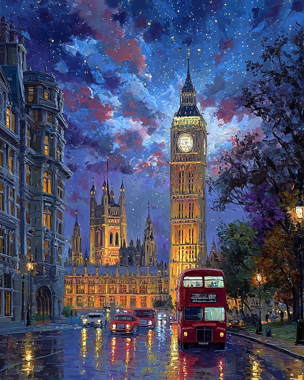 London starry night cross stitch kit for beginners