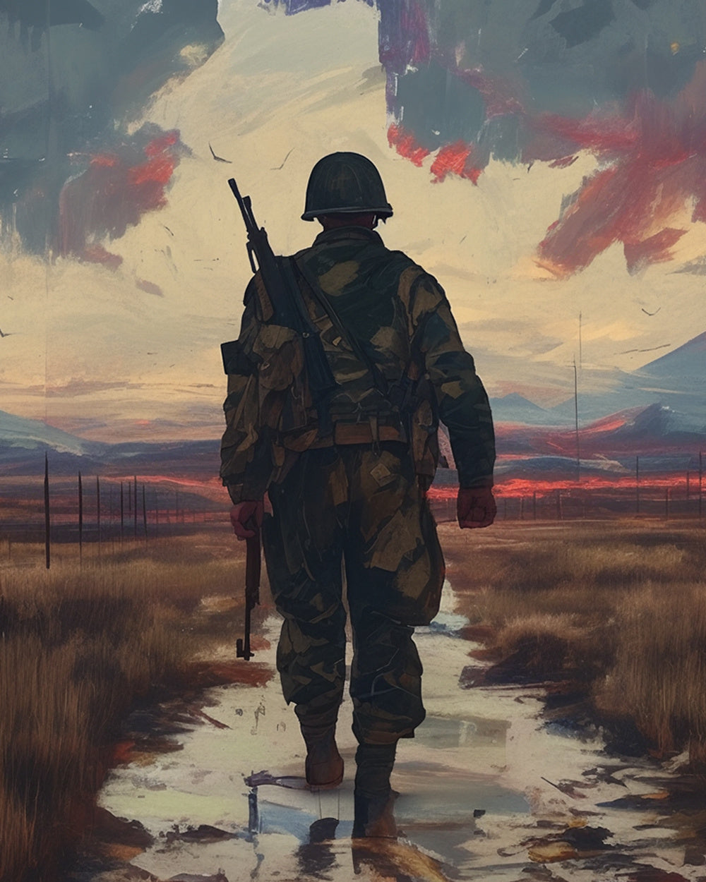 Lone soldier at dusk cross stitch kit for beginners