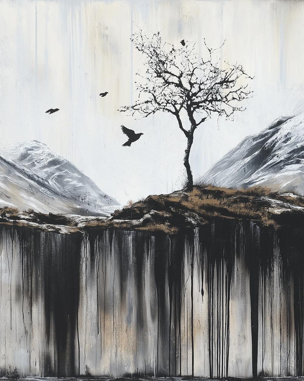Lone tree over cliffs cross stitch kit for beginners