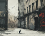 Lonely cat in quiet alley cross stitch kit for beginners