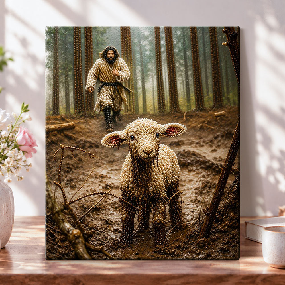 Lost lamb in forest pearl diamond painting kit for beginners