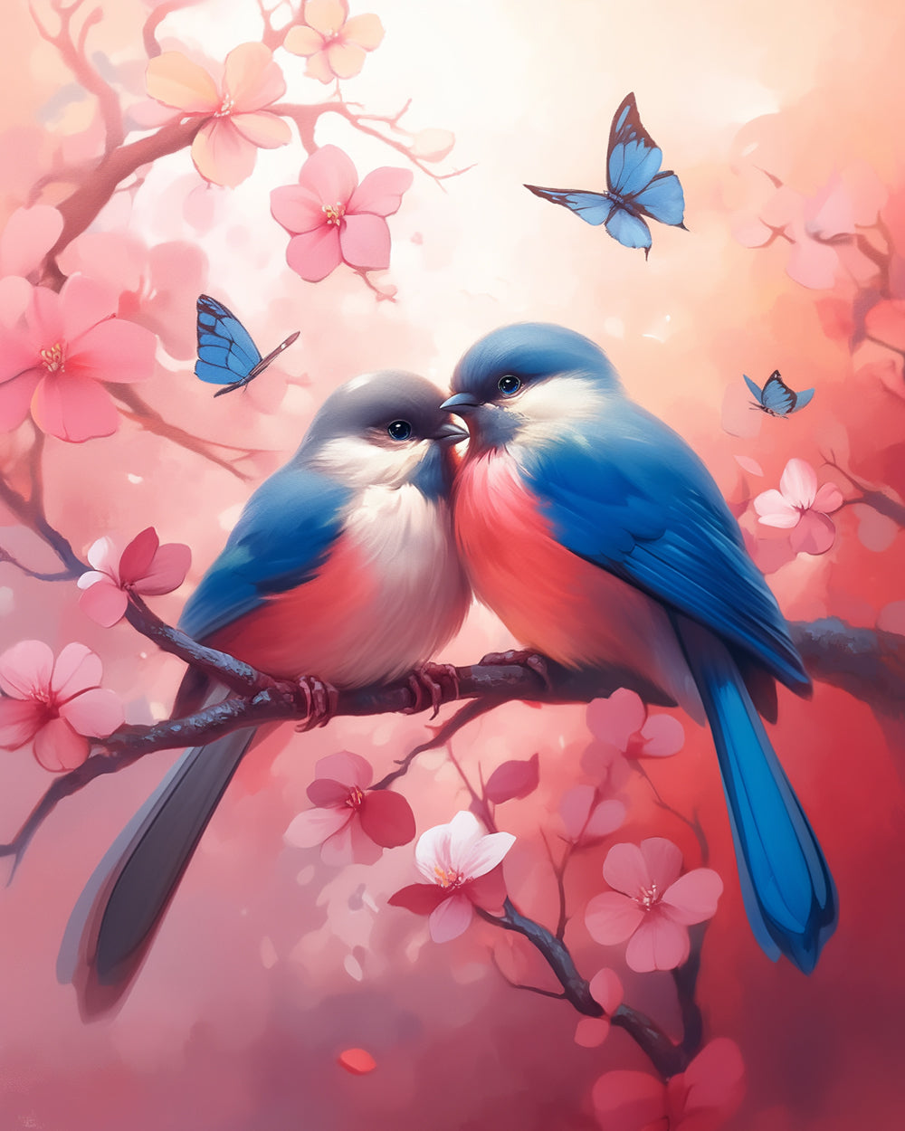 Love birds on cherry blossom cross stitch kit for beginners