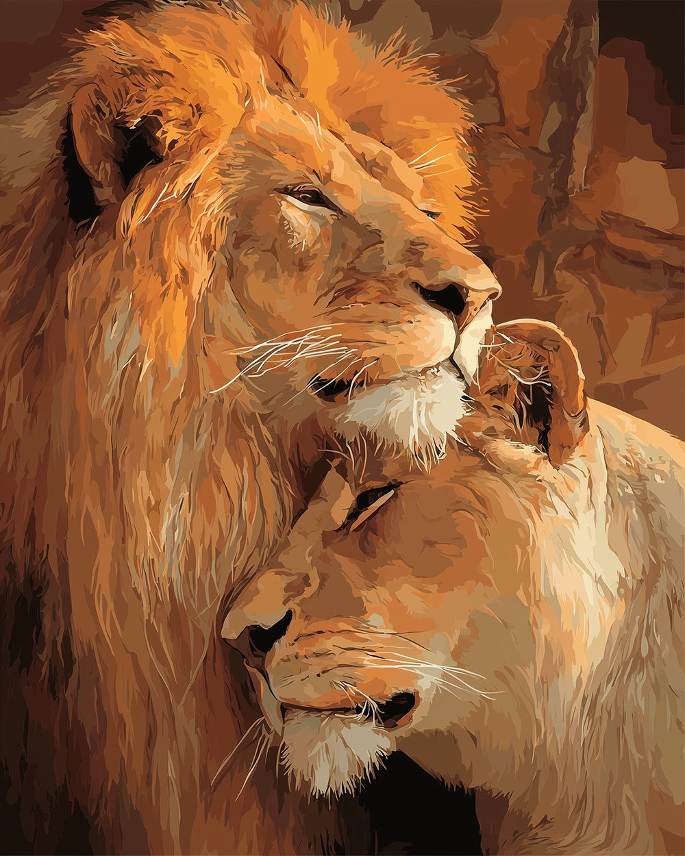 Loving lion couple cross stitch kit for beginners