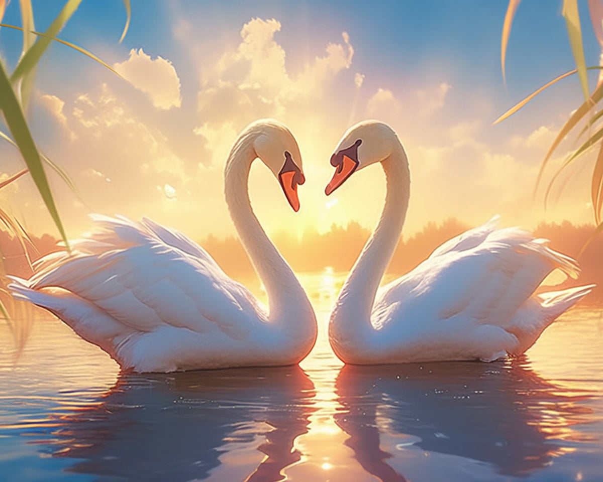 Loving swans at sunset cross stitch kit for beginners