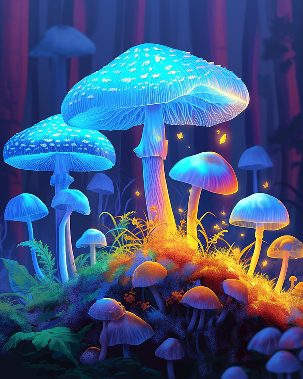 Luminous magic mushrooms cross stitch kit for beginners