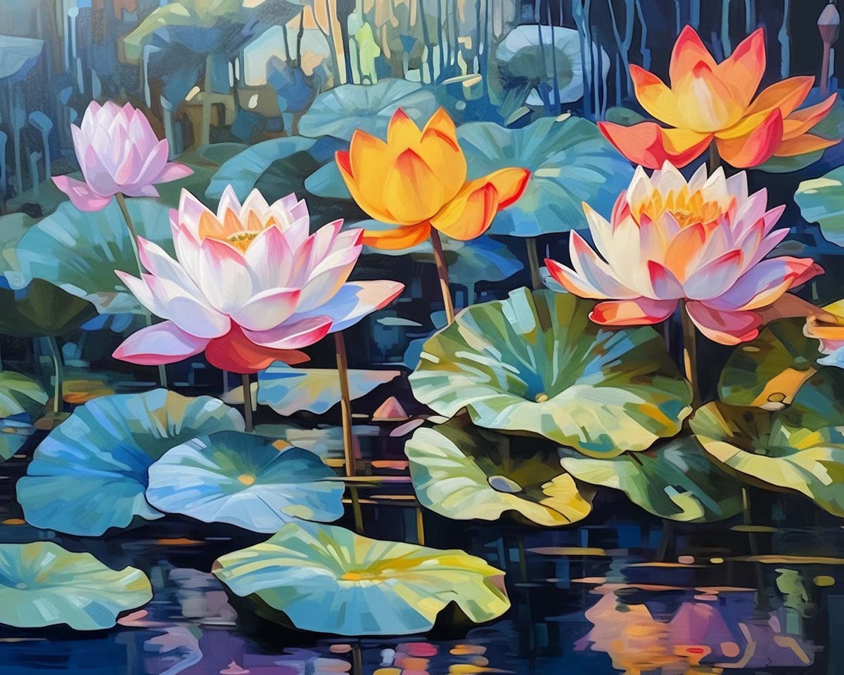 Luminous water lotus pond cross stitch kit for beginners