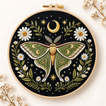 Luna moth and crescent moon embroidery kit