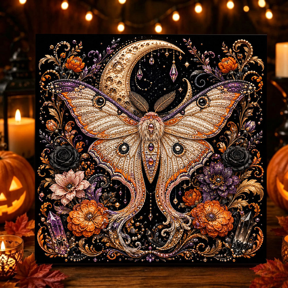 Luna moth and crescent moon pearl diamond painting kit for beginners