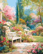Lush country garden bench cross stitch kit for beginners