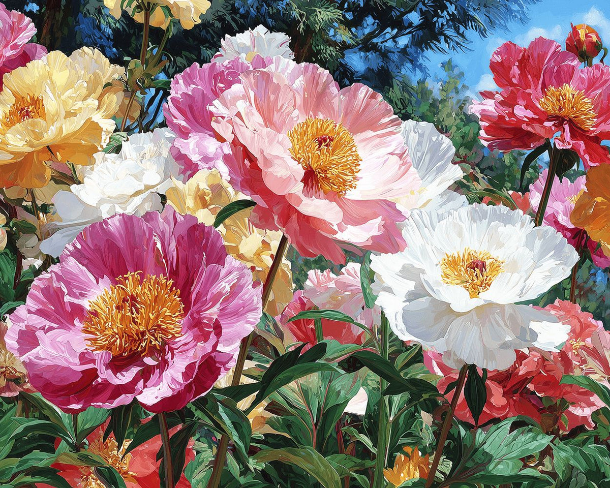 Lush peony oil painting florals cross stitch kit for beginners