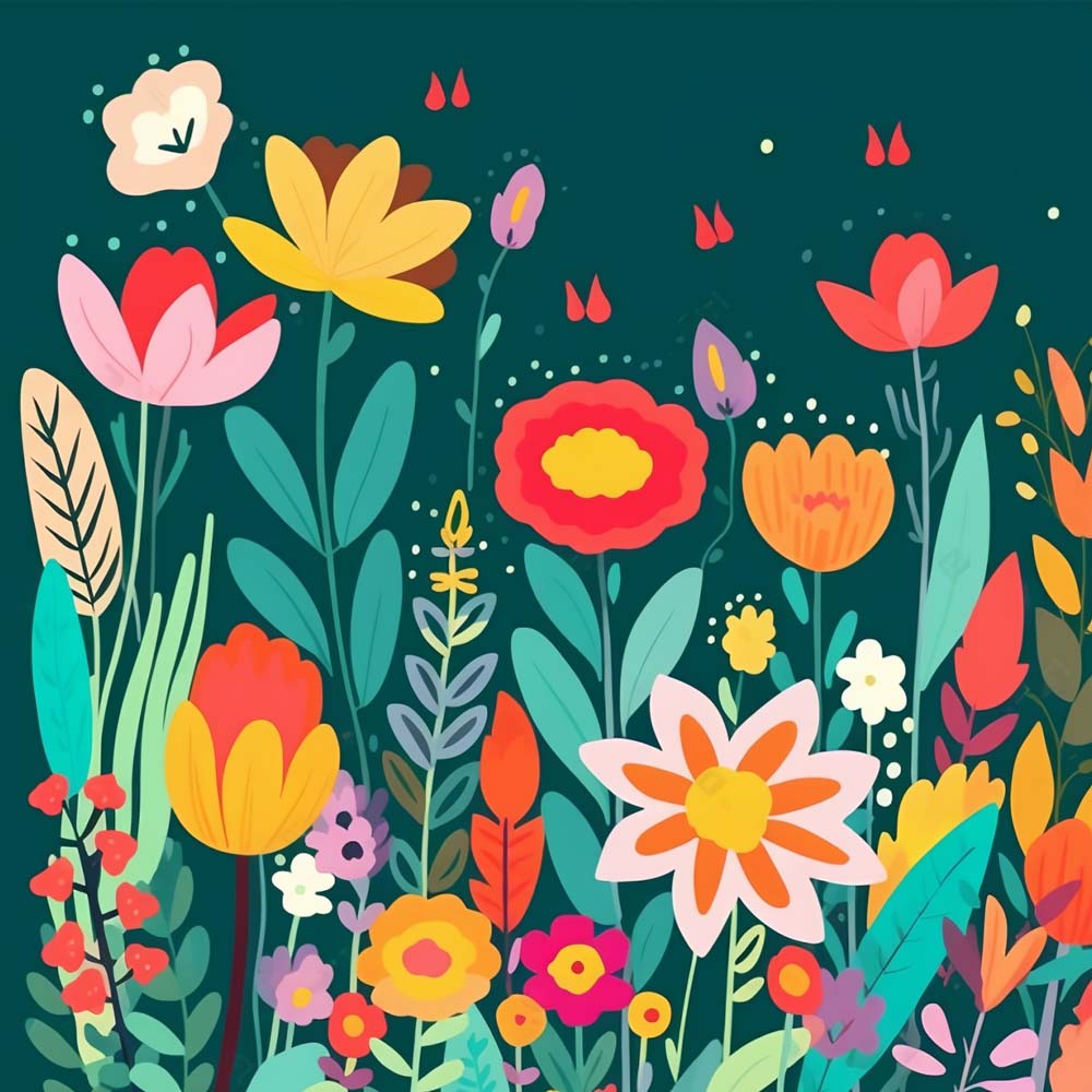 Lush wild floral field cross stitch kit for beginners