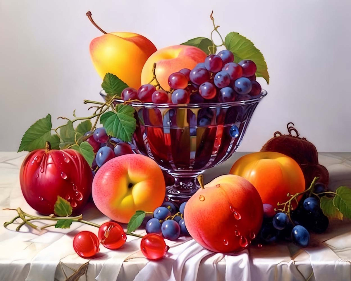 Luxurious glass fruit bowl paint by numbers kit for beginners