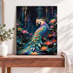 Finished luxurious peacock dream pearl diamond painting artwork displayed as home decor