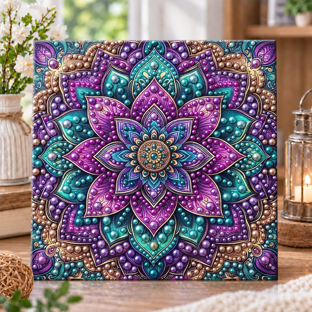 Luxurious purple mandala bloom pearl diamond painting kit for beginners