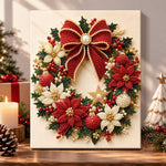 Luxury christmas wreath with big bow pearl diamond painting kit for beginners