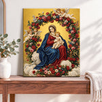 Finished madonna and child pearl diamond painting artwork displayed as home decor